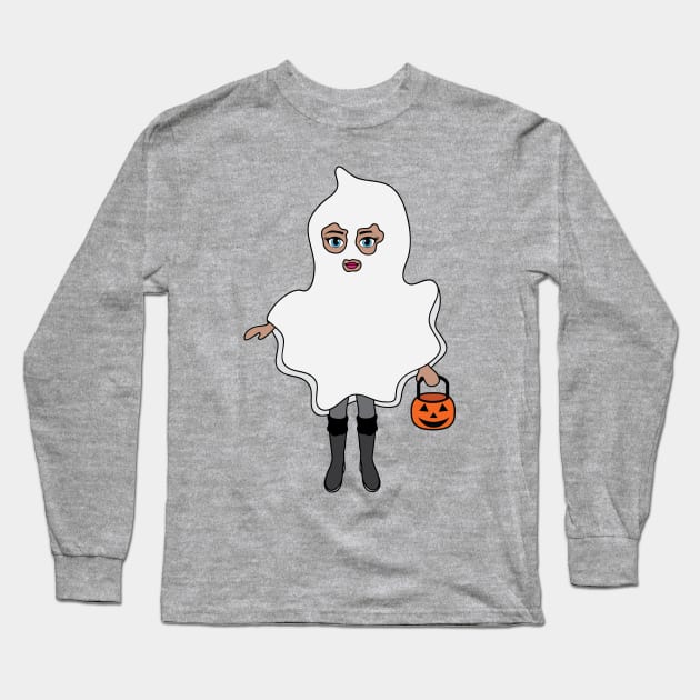 Ghost Halloween Trick or Treat Sticker 2 Long Sleeve T-Shirt by PLLDesigns